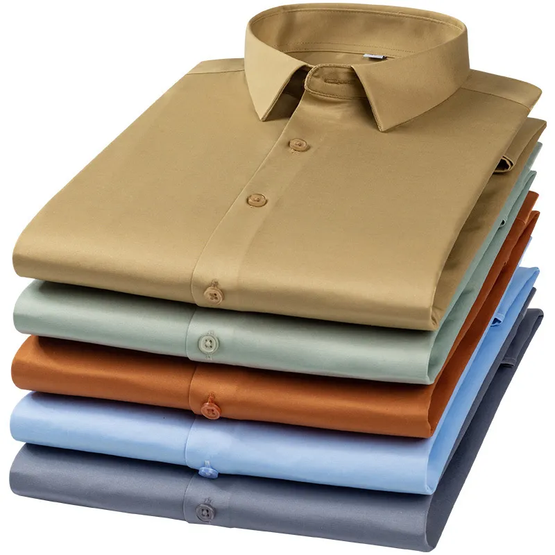 Erkekler Sıradan Gömlekler S ~ 6XL En İyi Kalite Yok Erkekler Elbise Gömlek Uzun Kollu Yumuşak Cep Boş Pocket-Formal Düzenli Fit Ofisi Camisa Social 230321