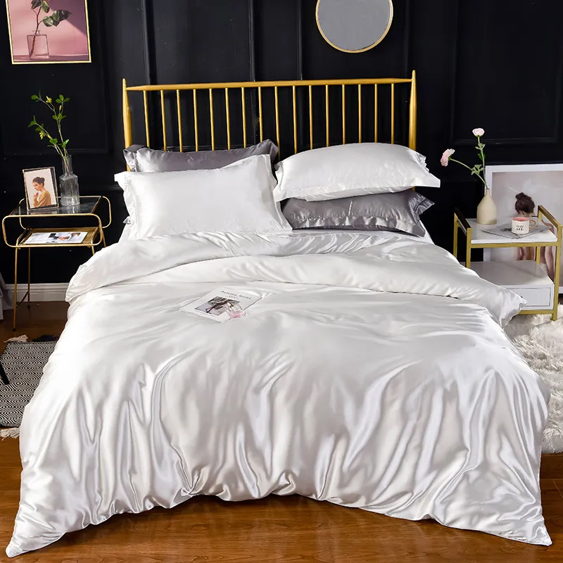 Sängkläder sätter Highend Home Rayon Satin Set Luxury Single Double Däcke Cover High Quality King Queen Size S No Sheets 230321