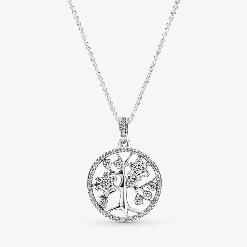 Сверкающее ожерелье для семейного дерева для Pandora Authentic Sealling Silver Fashion Diwelry для женщин для женщин -дизайнер подруги