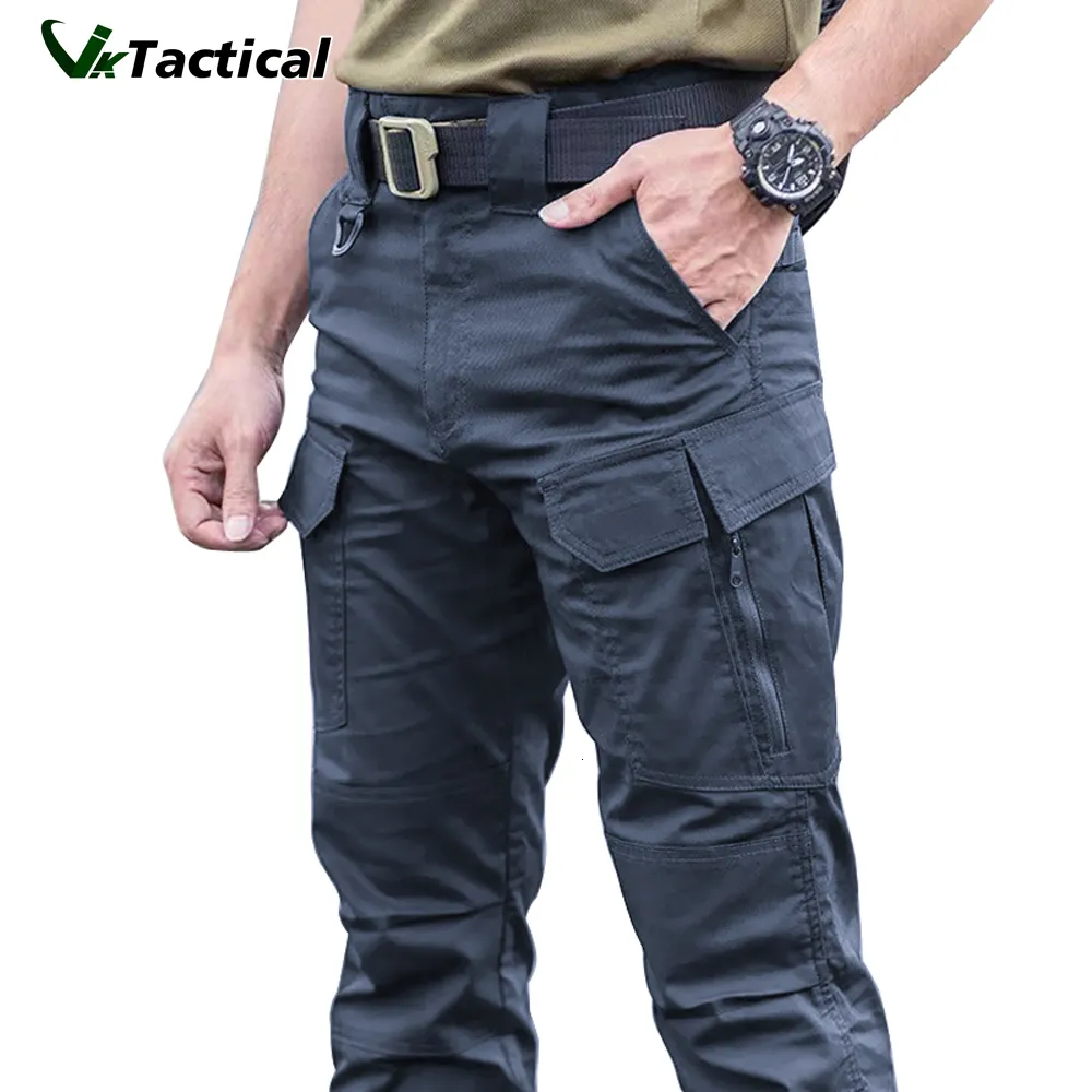 Herrbyxor Taktiska lastbyxor Män utomhus vattentätt Swat Elastic Military Camouflage Trousers Casual Multi Pocket Pants Mane Work Jogger 230321