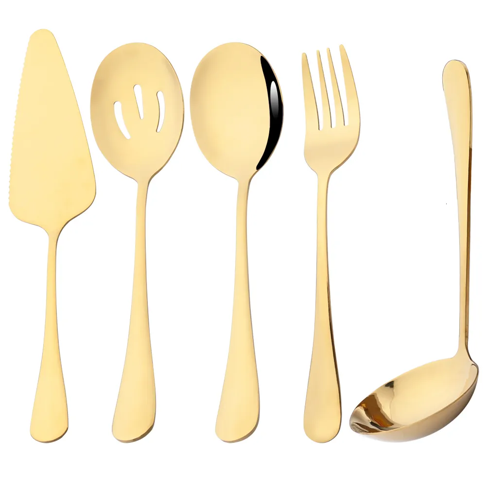 Dinware sets 5 stks gouden roestvrijstalen bestek Serveergerei Buffet Catering Colander Spoons Fork Zilverwerk 230321