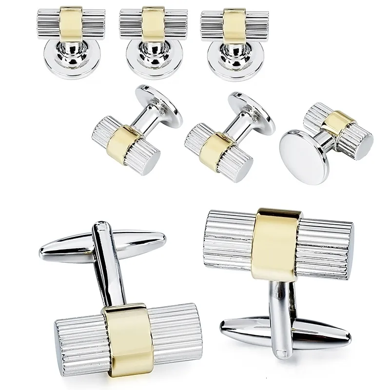 Cuff Links Hawson Rhodium Cylinder Links Tuxedo Studs for Mens Weddingシャツスタイリッシュなメタルリンク230320