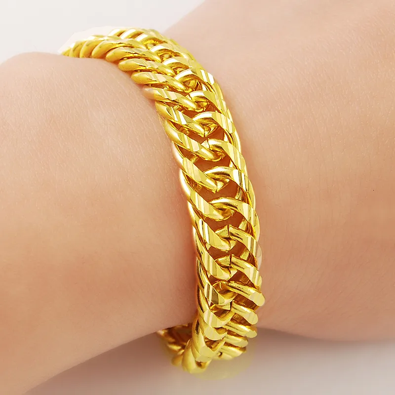 Charm Armband 24K Gold GP 9mm Link Chain Armband Bangle for Men 19cm Yellow Gold Color Men's Jewelry Fashion Men's Armband 230320