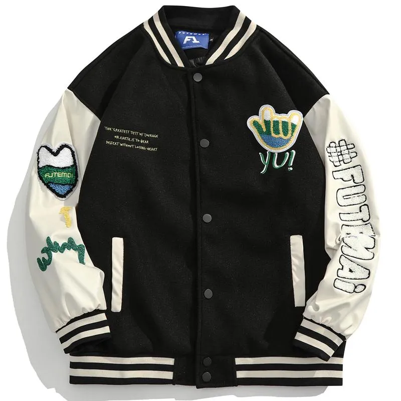 Kurtki męskie Hip Hop Baseball Jacket Men Letter 23 Haftwork Patchwork Japanse Streetwear Overized Varsity College Harajuku Płaszcz mody