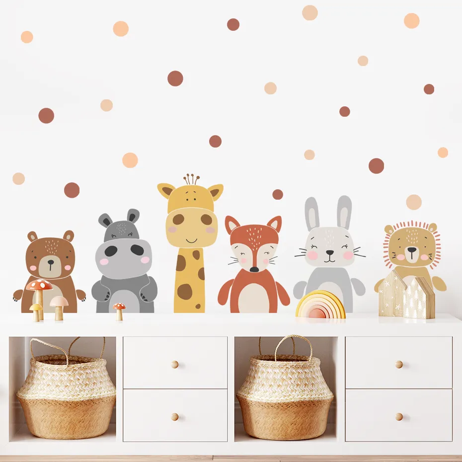 Wall Stickers Cartoon Cute Giraffe Bear Animals Dots Sticker Nursery Vinyl Childrens Art Decals for Baby Kids Room Home Decoration 230321