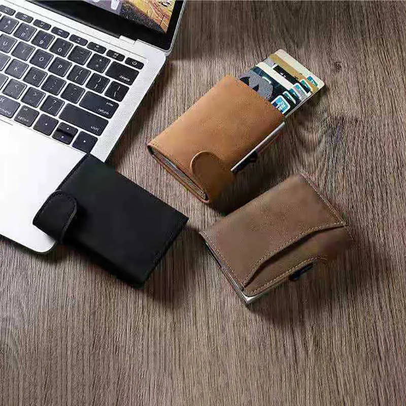 Porta Carte Di Credito Automatico In Alluminio - Portafoglio Ultrasottile Con Blocco RFID - Estrattore A Scatto - Elegante E Minimalista