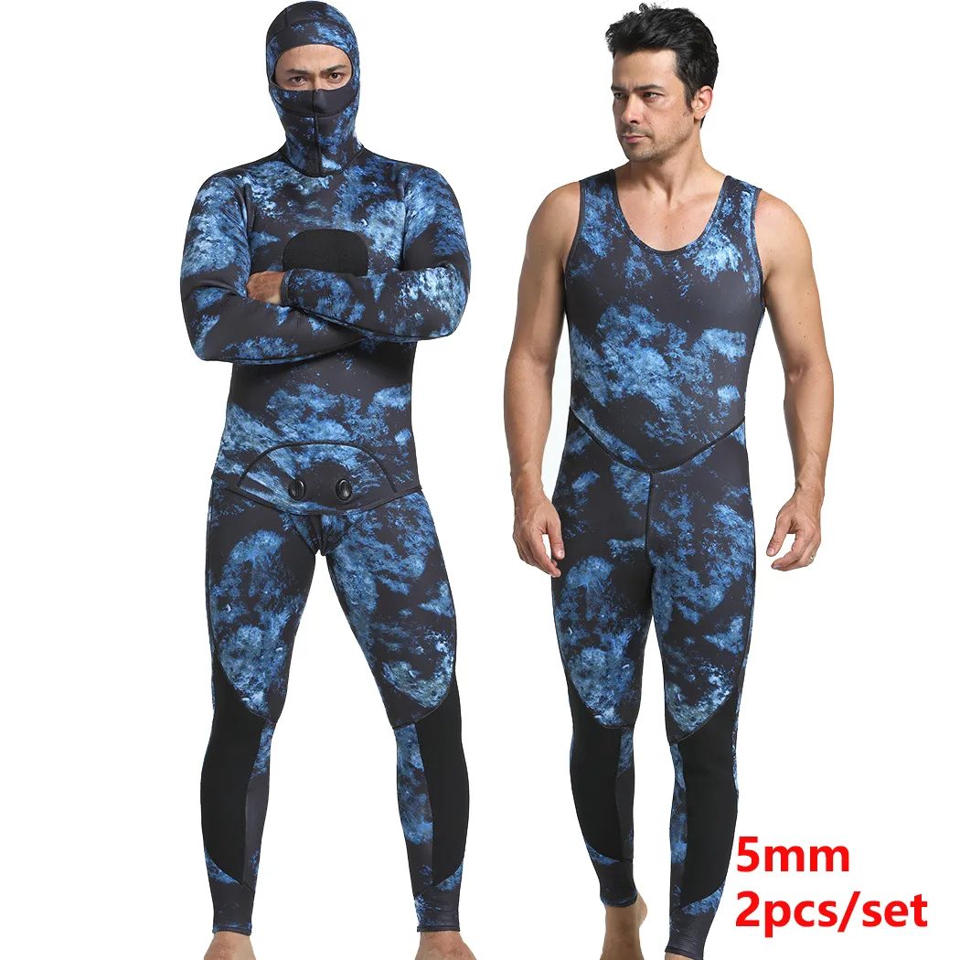 Combinaisons de plongée Combinaisons étanches Combinaison de plongée Hommes 5mm Néoprène Chasse sous-marine Combinaison de plongée sous-marine Camouflage 2 pièces Garder au chaud Combinaison de pêche Surfers avec Chloroprène 230320