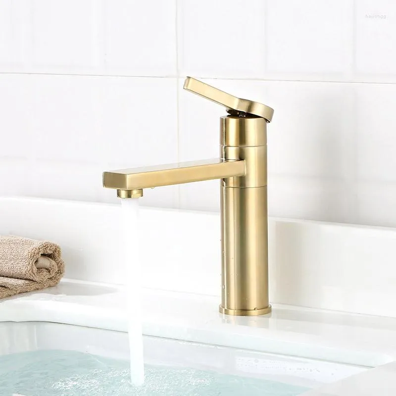 Bathroom Sink Faucets Rotatable Style Black Faucet Polished & Brushed Gold Cold Water Mixer Tap Brass Material Basin