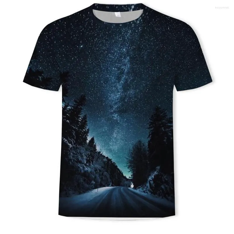 T-shirts pour hommes motif ciel étoilé impression numérique Style col rond T-shirt loisirs facile à manches courtes