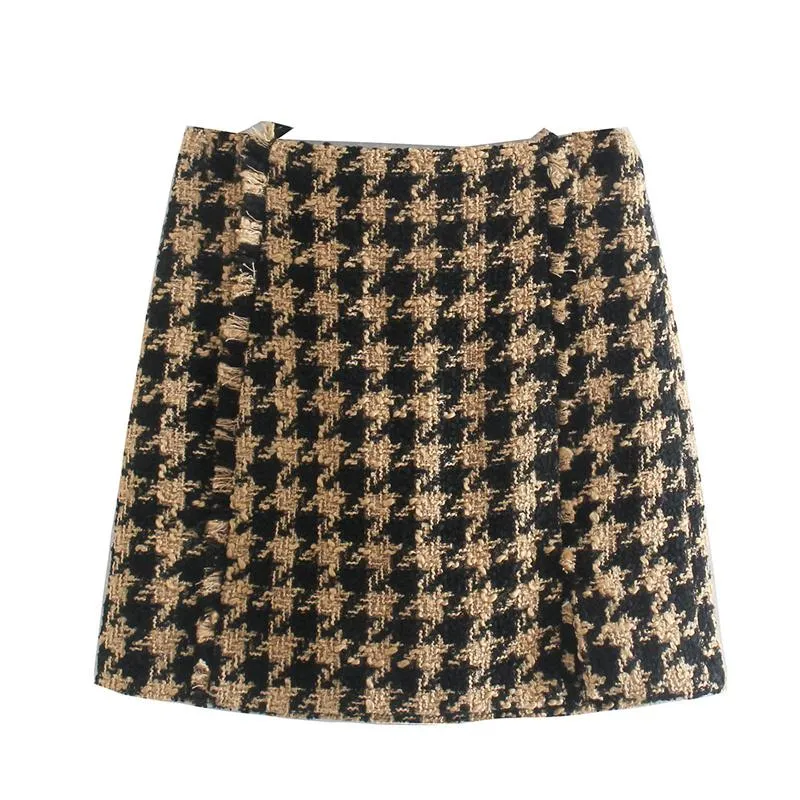 Shorts pour femmes ZXQJ femmes Plaid Tweed 2023 automne mode dames taille haute rue pantalons courts femme mince Texture marron