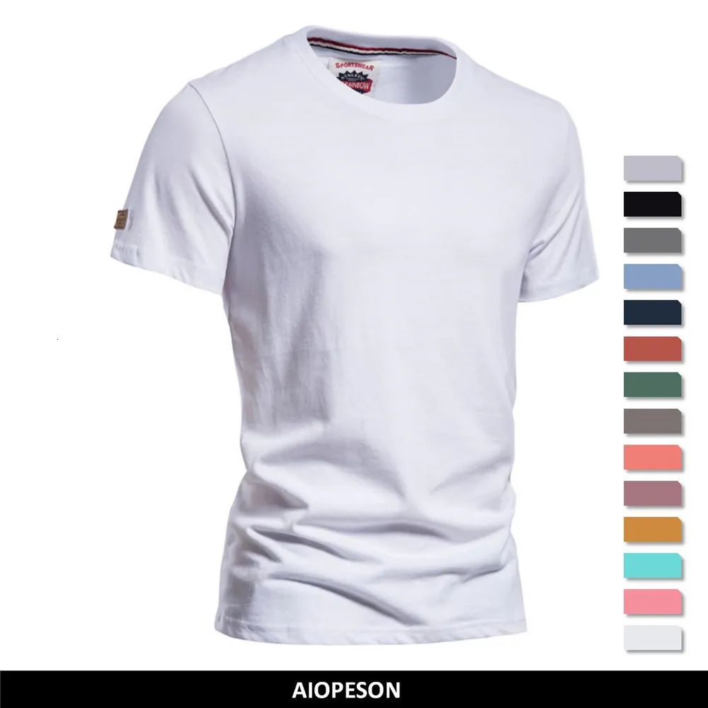 T-shirts pour hommes AIOPESON T-shirt d'été 100% coton pour hommes T-shirt décontracté à col rond Hommes Qualité Couleur unie Doux Maison et Quotidien T-shirts pour hommes 230321
