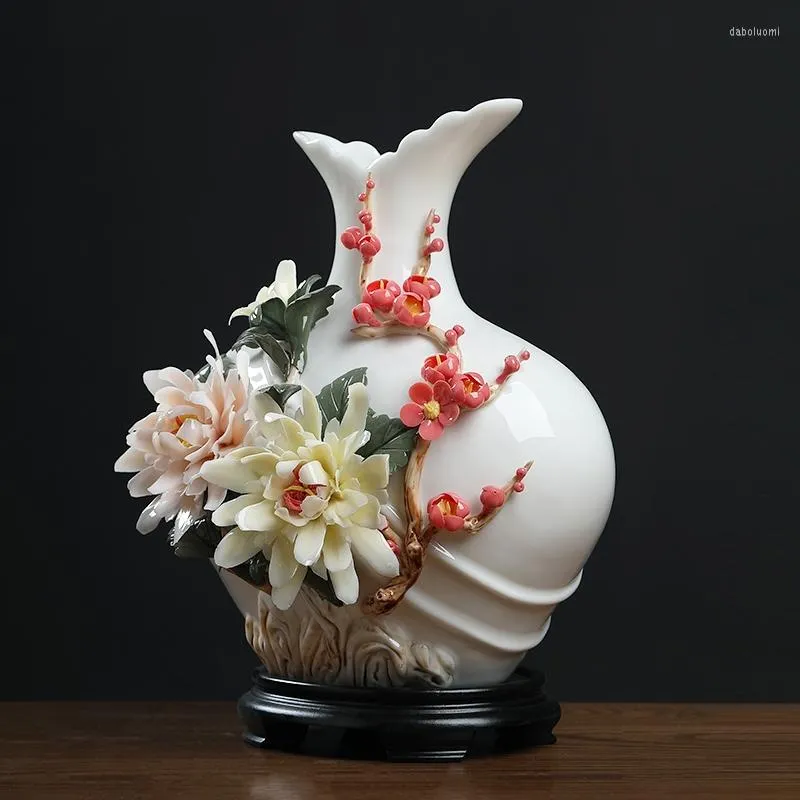 Vases Dehua Ceramic Handmade Porcelain Flower Vase Ornaments Home Living Room Wine Cabinet TV Bogu Rack