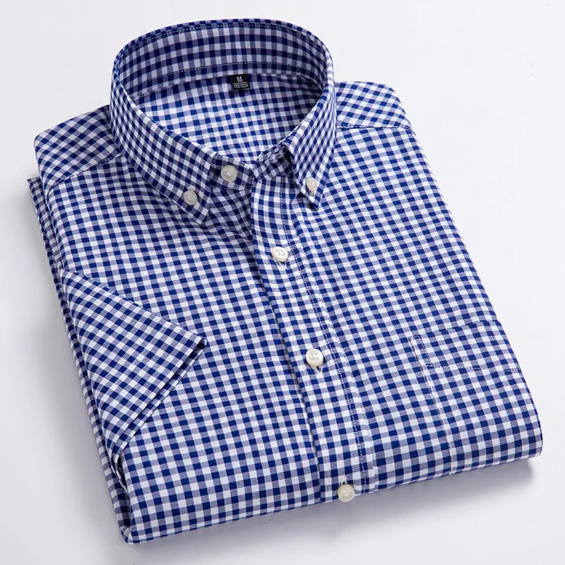 Casual shirts van heren van hoge kwaliteit heren Oxford Casual shirts Leisure Design Plaid heren sociale shirts 100% katoenen korte mouw heren shirts 230321