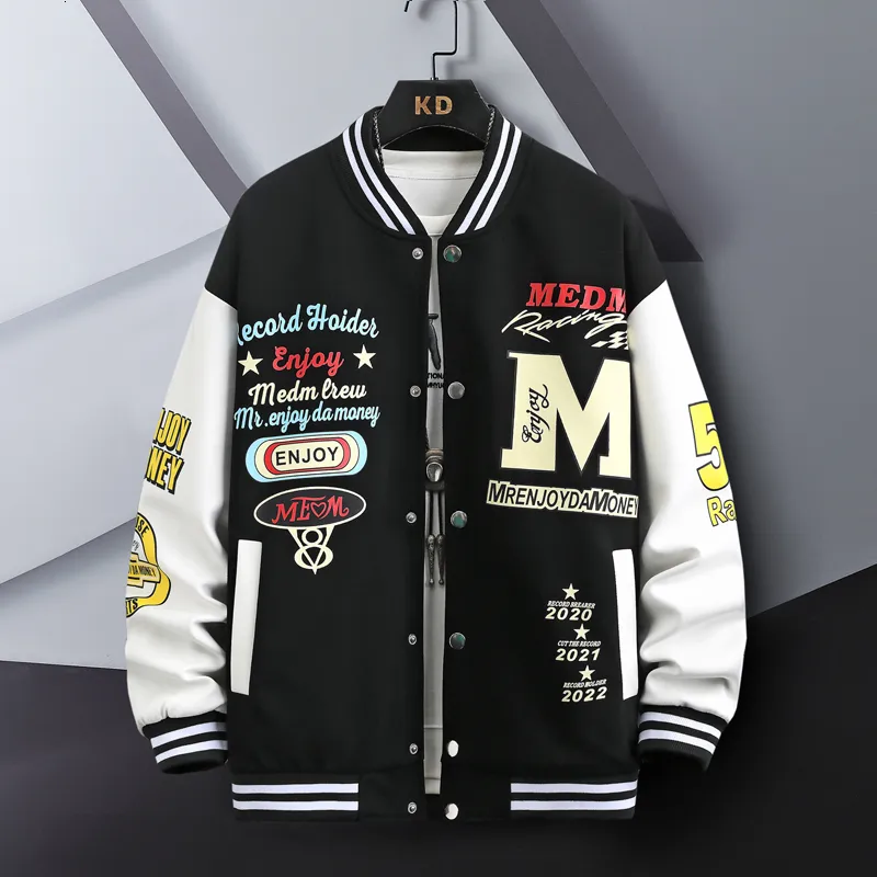 Men s Hip Hop Patchwork oversized baseball jacket men with Big M Letter Print Oversized Bomber Coat for Spring Streetwear Style 230321