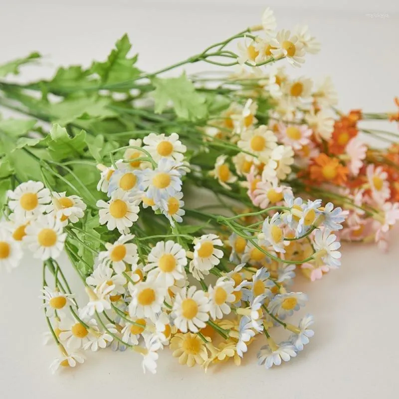 Decorative Flowers DIY Artificial Flower Small Daisy Bouquet Gerbera Fake Chamomile Silk For Wedding Home Decorations