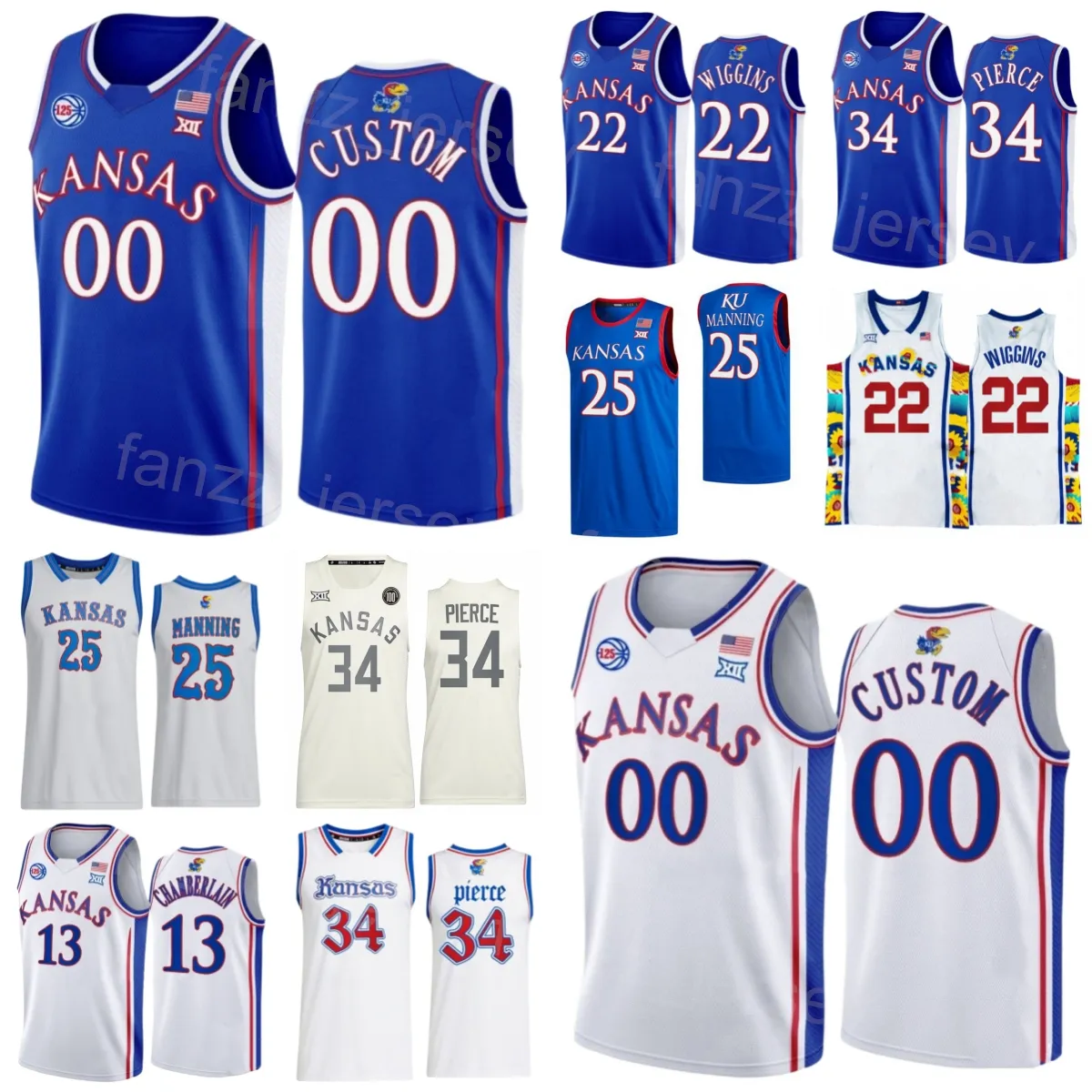 Basquete da faculdade Paul Pierce Jersey 34 Kansas Jayhawks Andrew Wiggins 22 Joel Embiid 21 4 Sherron Collins 25 Danny Manning Wilt Chamberlain 13 costura