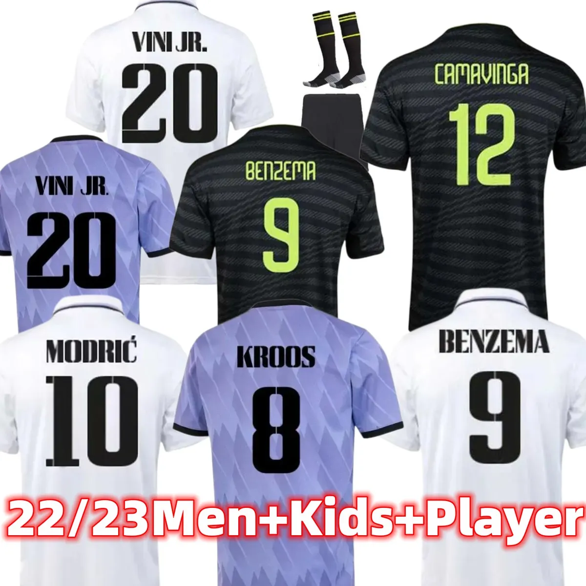 22 23 Voetbalshirts Fans Spelerversie 3e BenzEMA real MADRIds 2022 2023 finale kampioenen 14 kit RODRGO camiseta VINI JR TCHOUAMENI CAMAVINGA voetbalshirt voor kinderen