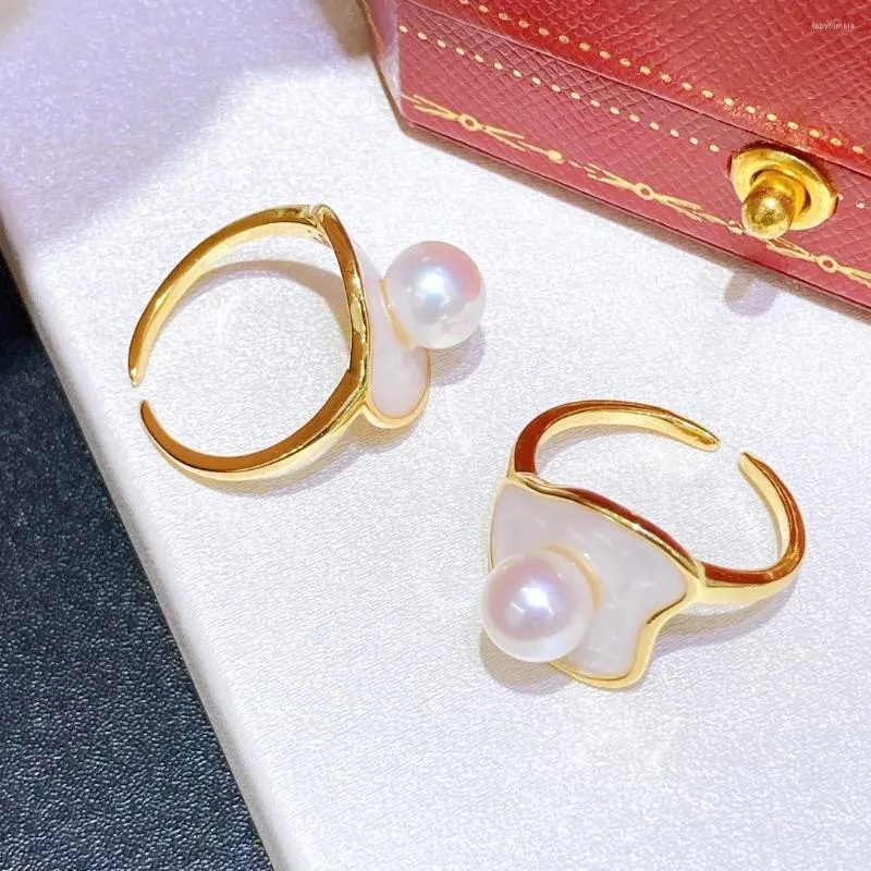Cluster ringen 8 mm rond Akoya zoetwater parel ins sky style met shell cadeaus