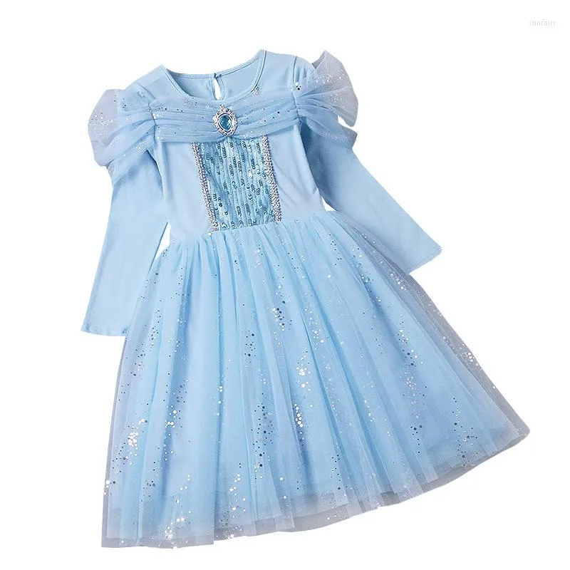 Girl Dresses Princess Skirt Ice And Snow Spring Summer Long Short Sleeve Children's Birthday Dress For Year 2023