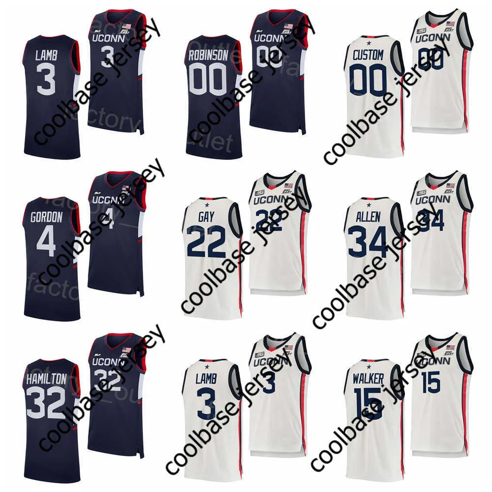 NCAA UConn Huskies College Jersey Basketball University 3 Jeremy Lamb 22 Rudy Gay 32 Richard Hamilton Ray Allen 34 Kemba Walker 15 Ben