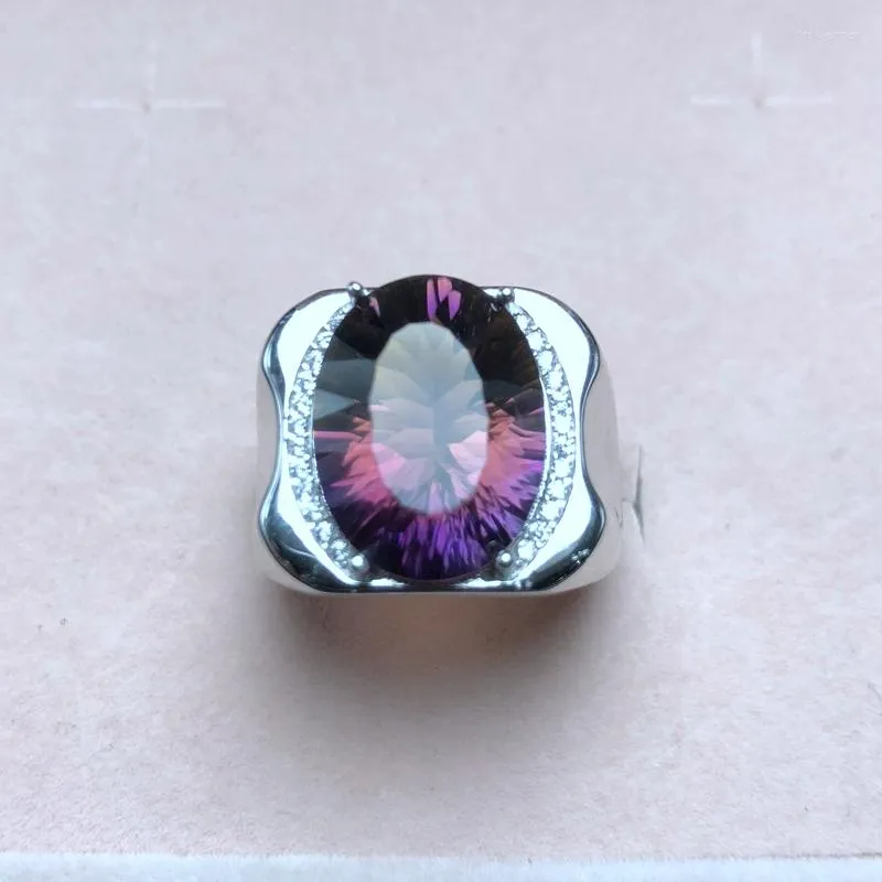 Cluster Rings In-kind Shooting Natural Ametrine Ring Beautiful Color Two-color Fire 925 Silver Men's