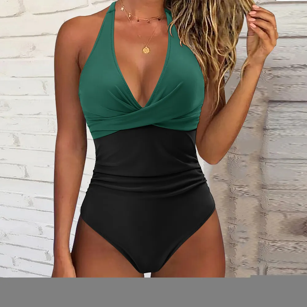 Swim Wear Swimsuit Women V Neck Push Up Bikini Set Beach Bathing Suits Monokini Swimming Suits Beachwear Swime Woman 230320