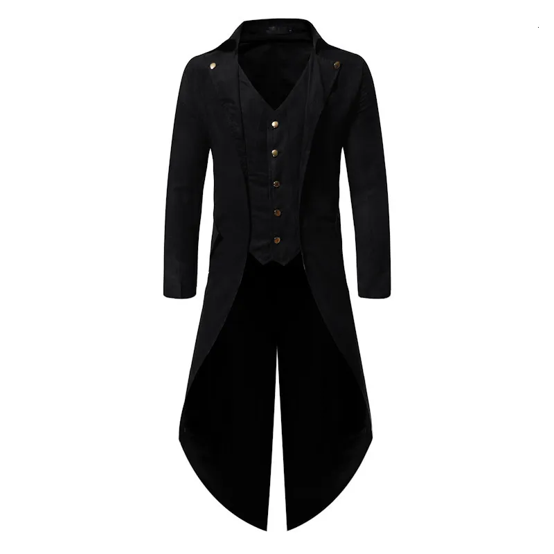 Ternos masculinos Blazers Mens steampunk Black Tailcoat Jacket Medieval Gothic Casat Jacket Men Pirate Viking Renaissance Tuxedo Casa