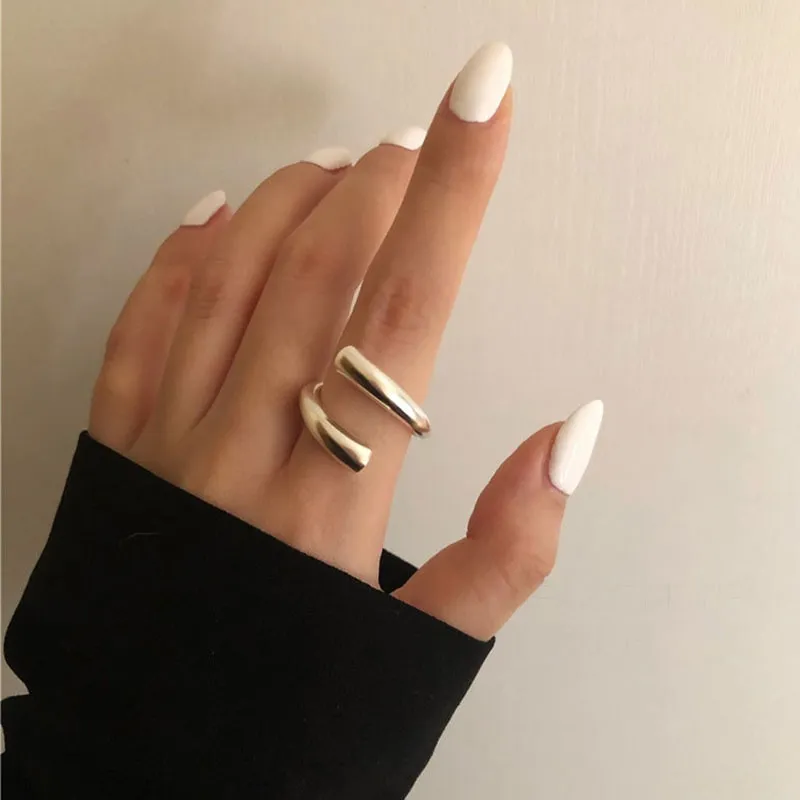 Minimalist 925 Stamp Rings for Women Fashion Creative Hollow Irregular Geometric Birthday Party Jewelry Gifts