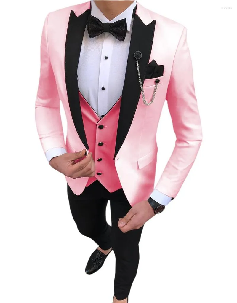 Ternos masculinos Men Pink Men Prom Tuxedo Casamento Slim Fit Groom para Man Blazer Man Blazer Terno Masuclino 3 Peças Fantas