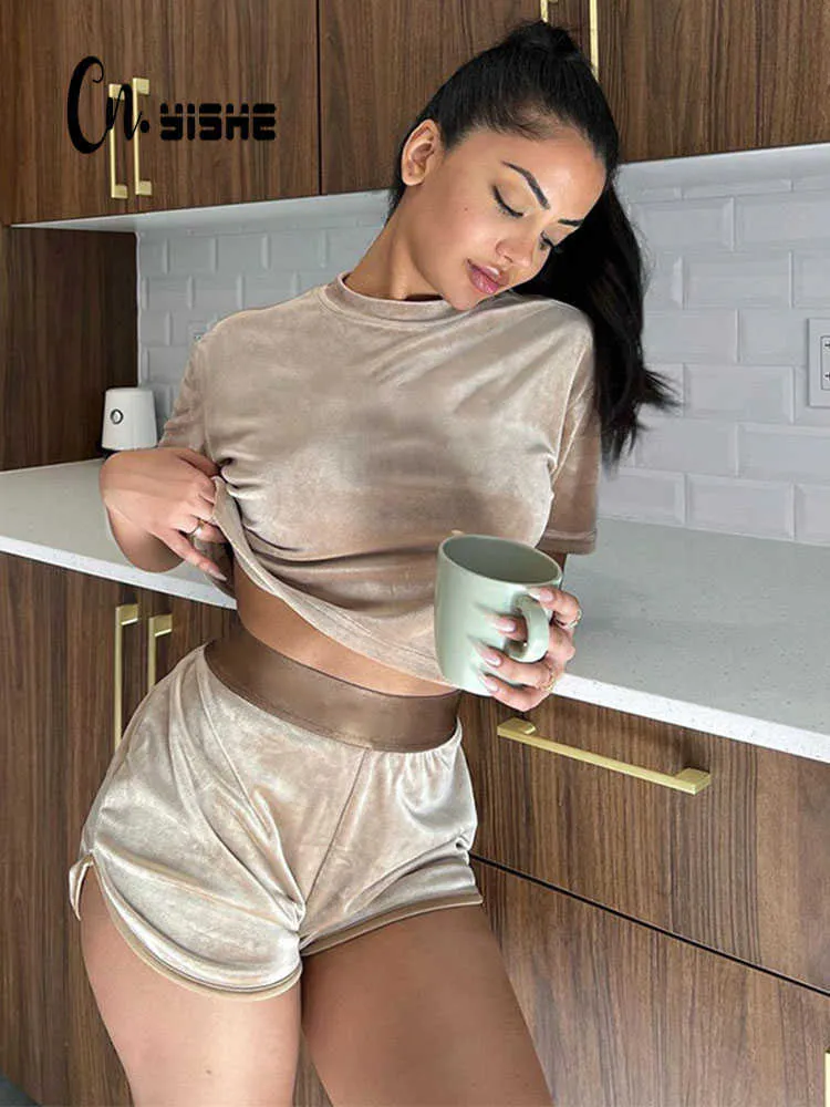 Kvinnors spårningsdräkter Cnyishe Casual Home Suit Female Lounge Set Fashion Autumn Velvet Two Piece Shorts Set Women Sporty Office Lady Tracksuit 2022 P230307