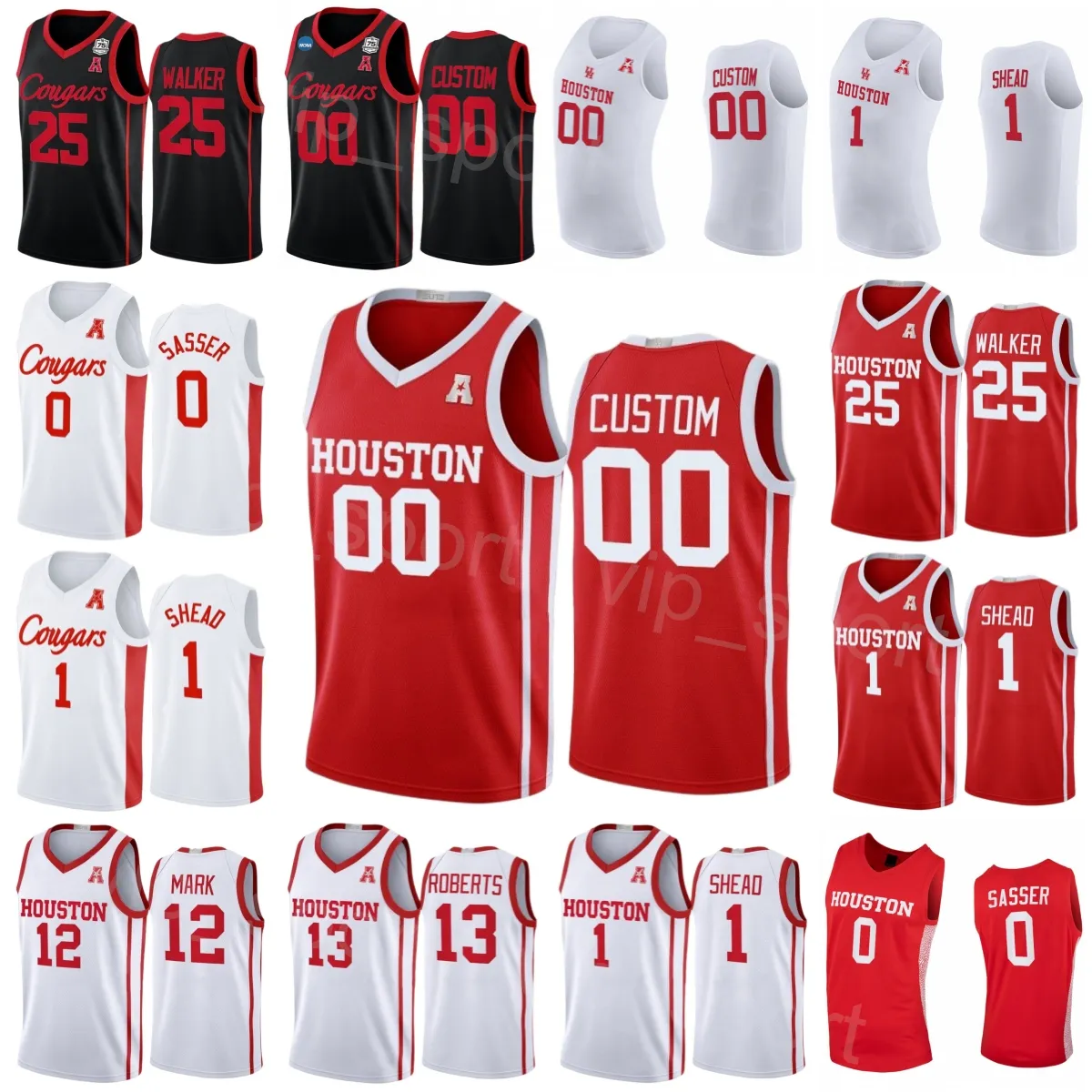 Houston Cougars 12 Tramon Mark Jersey College Basketball 1 Jamal Shead 21 Emanuel Sharp 0 Marcus Sasser 25 Jarace Walker 13 Jwan Roberts costurado na NCAA Man Woman Youth Youth Youth