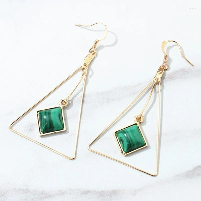 Boucles d'oreilles mode or couleur Triangle pour femmes 2023 géométrique vert Texture pierre carré bijoux cadeau