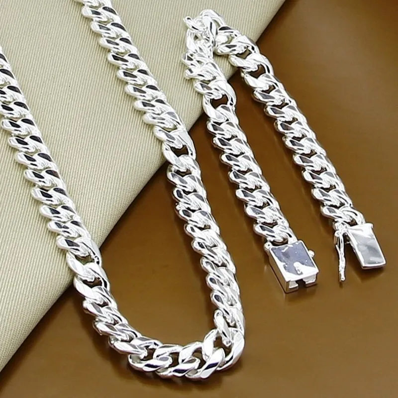 High Quality 925 Sterling Silver Mens Jewelry Set Silver Necklaces