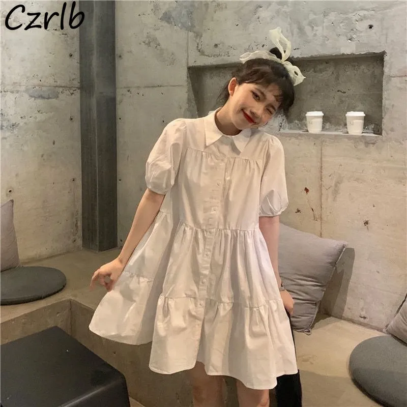 Casual jurken jurken dames solide baggy vestidos mode eenvoudige all-match vrouwelijke mooie casual tedere streetwear studenten zomer heersende 230321