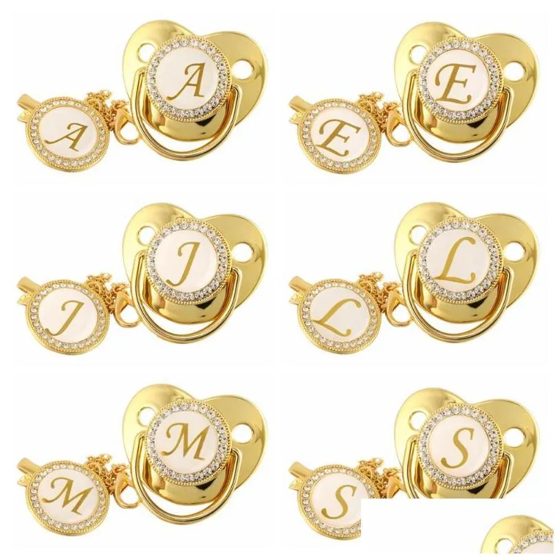 Schnuller# Schnuller 26 Name Anfangsbuchstabe Baby Schnuller und Clips Bpa Sile Säuglingsnippel Gold Bling Born Dummy Schnuller Drop Delive Dhsfq