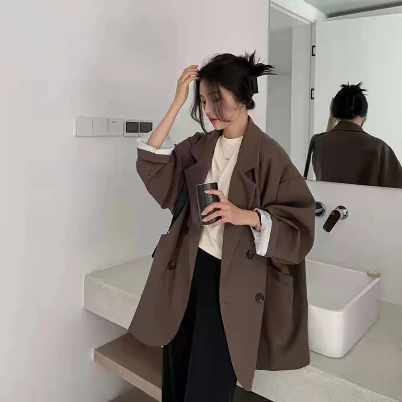 Kvinnors kostymer Blazer's Large Blazer Coats Spring Autumn Fashion Korean version Loose Top Coat Office Work Clothes Grace Fall Jacket för kvinnor 230321