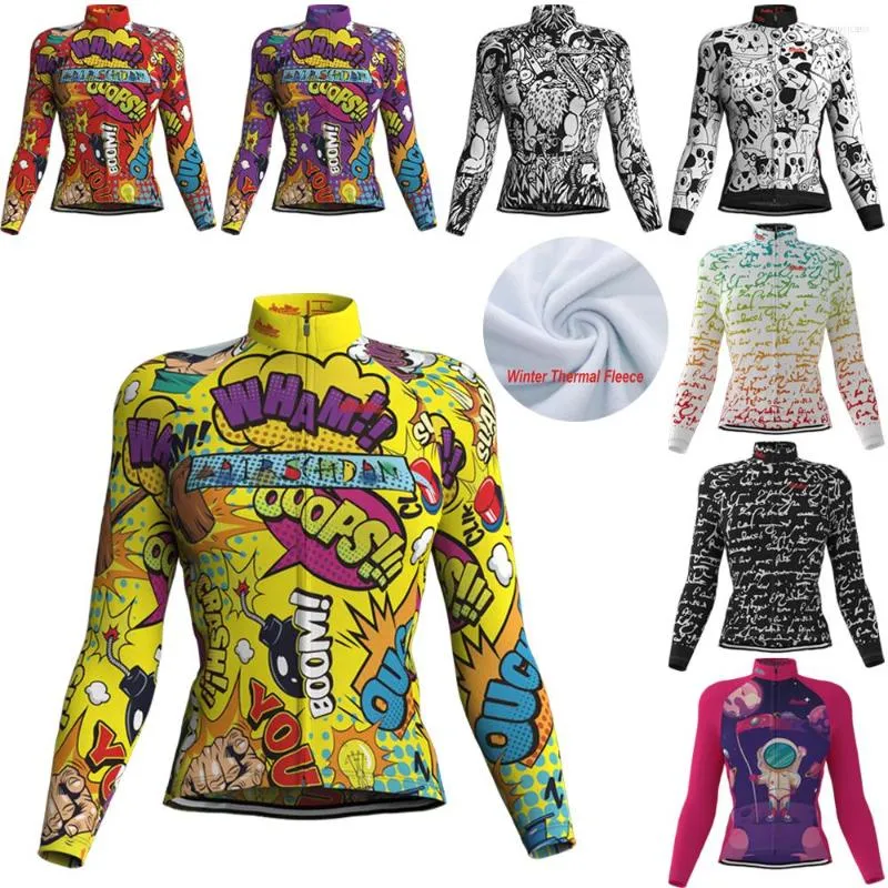 レーシングジャケットlairschdan 2023自転車女性冬のサーマルフリースサイクリングジャージー漫画ロング自転車服chaqueta ciclismo mujer