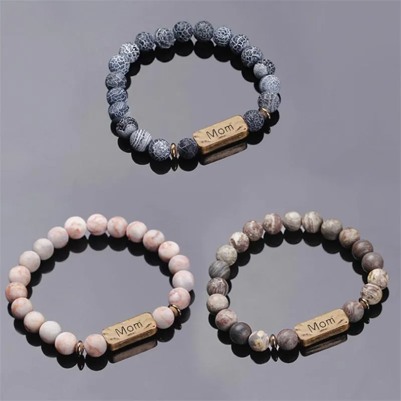 Strand Beaded Strands Charm Pulsera de mamá de piedra natural para madre Padre Regalo Pulseira Stretch Beads Chakra Pulseras Hombres Mujeres Joyería de yoga