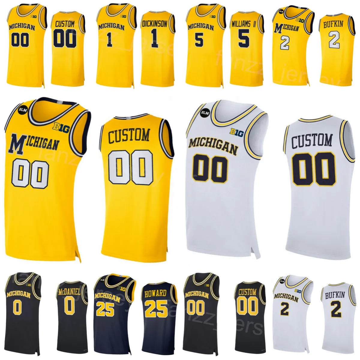 College Wolverines Jersey Basketball 1 Hunter Dickinson 25 Jett Howard 2 Bufkin 0 Dug McDaniel 3 Jaelin Llewellyn 5 Terrance Williams Université Broderie NCAA