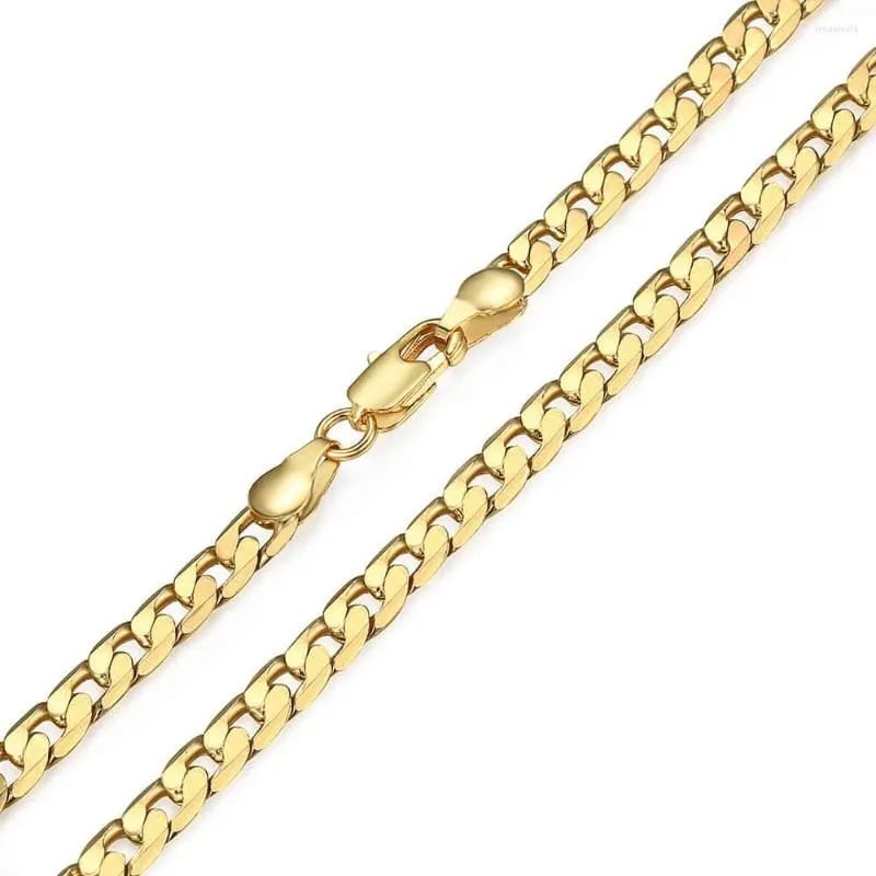 Chains 5mm Mens Womens Necklace Chain Cut Flat Curb Cuban Link 585 Rose Yellow Gold Color GNM89