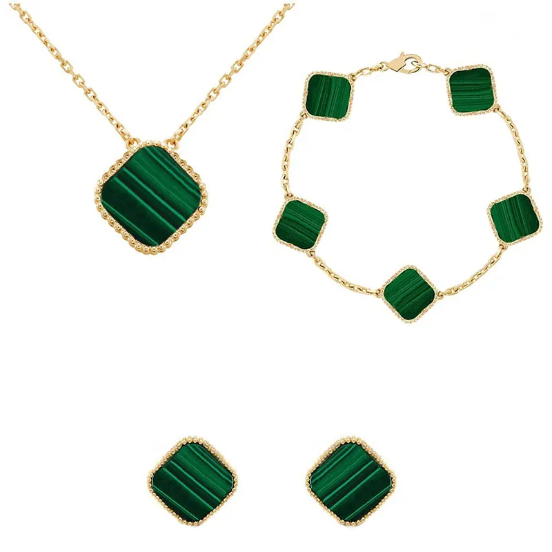 Collier de trèfle vert Designer Bijoux Ensemble pendentif Colliers Bracelet Boucles d'oreilles Gol