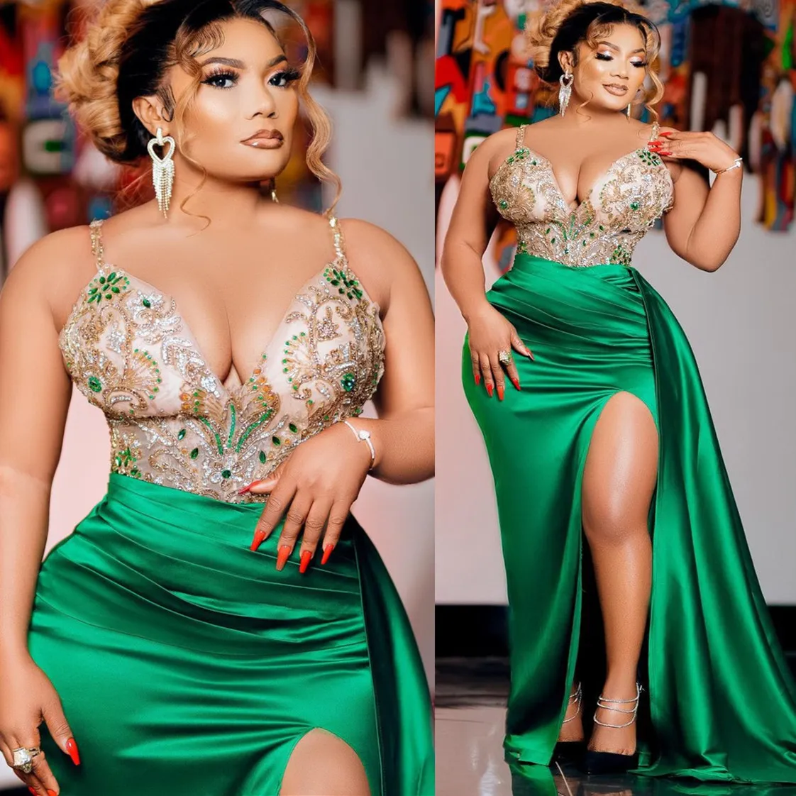 2023 Arabische Aso Ebi Hunter Green Prom Dresses kristallen sexy avond formeel feest tweede receptie verjaardag bruidsmeisje verlovingsjurken jurk zj3034