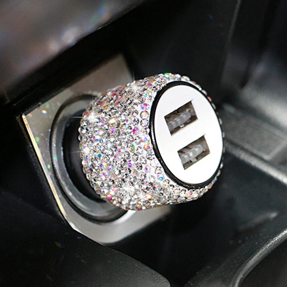 Universal Bling USB Car Charger 5V 2.1A Port Fast Adapter 4 Colors Decoration Decoration Carn