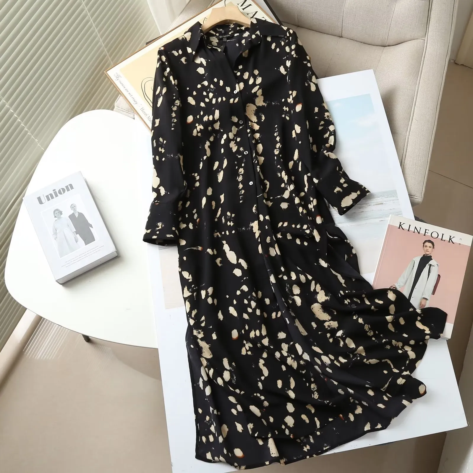 green emerald velvet dress Bogota | Polka Dot Plunge-Neck Maxi Dress with Ruffling Details and Front High Split main image 0
