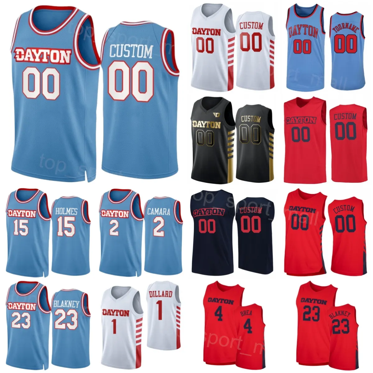 Basketball College Dayton Flyers Jersey 15 DaRon Holmes II 2 Toumani Camara 22 Mustapha Amzil 24 Elvis 11 Malachi Smith 4 Koby Brea 23 R.J Blakney University NCAA