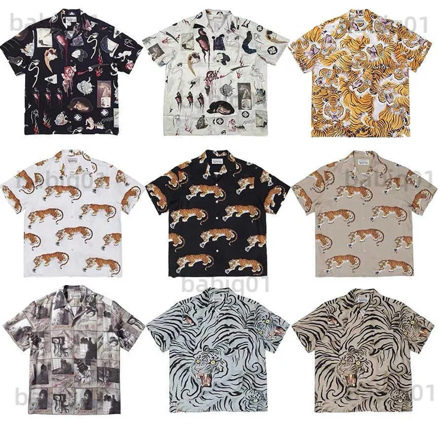 Men's Casual Shirts 2022ss Tiger Printing WACKO MARIA Hawaii Shirts Men Women High Quality T-Shirt WACKO MARIA Shirts Top Tees T230321