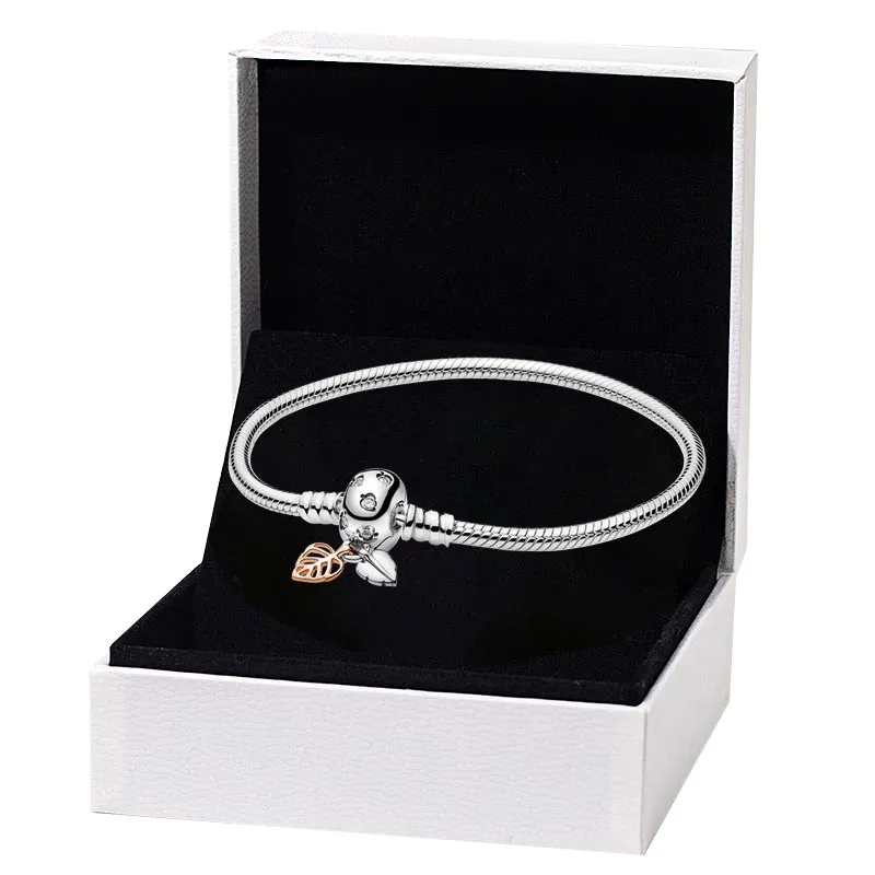 Gefallene Blätter Charm-Armband mit Verschluss für Pandora 925 Sterling Silber Schlangenkettenarmbänder für Frauen, Freundin, Geschenk, Handkette, Designer-Schmuck mit Originalverpackung