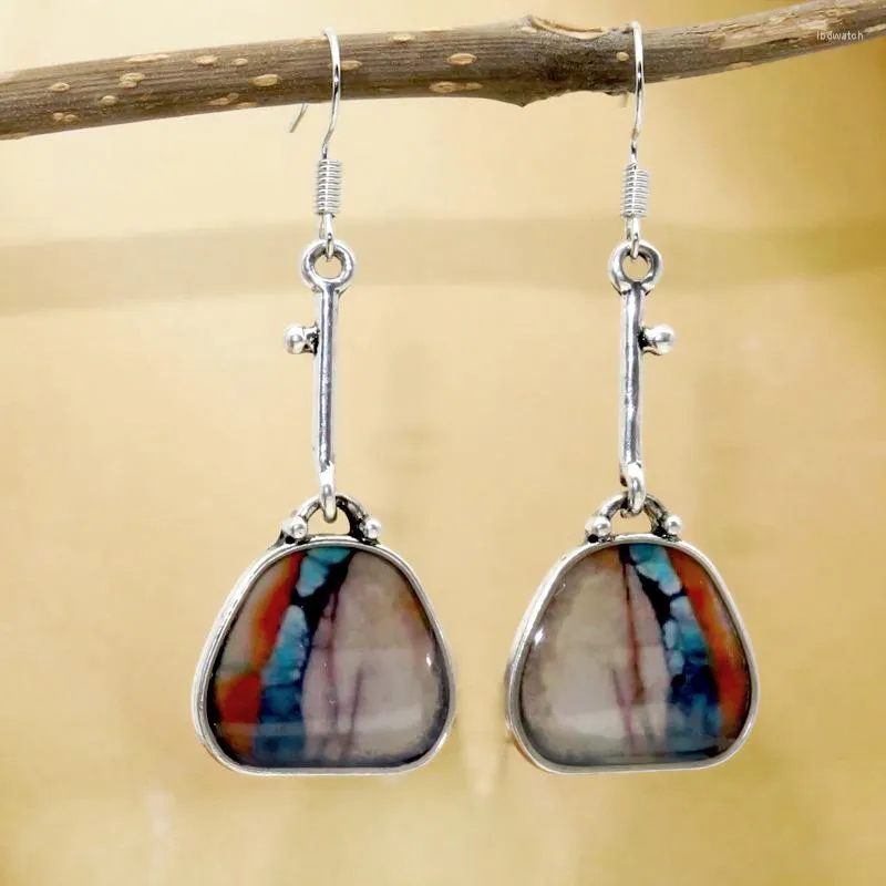 Boucles d'oreilles pendantes à la mode géométrique pierre de lune charme goutte boucle d'oreille pierre multicolore naturelle pour les femmes Boho déclaration bijoux 2023