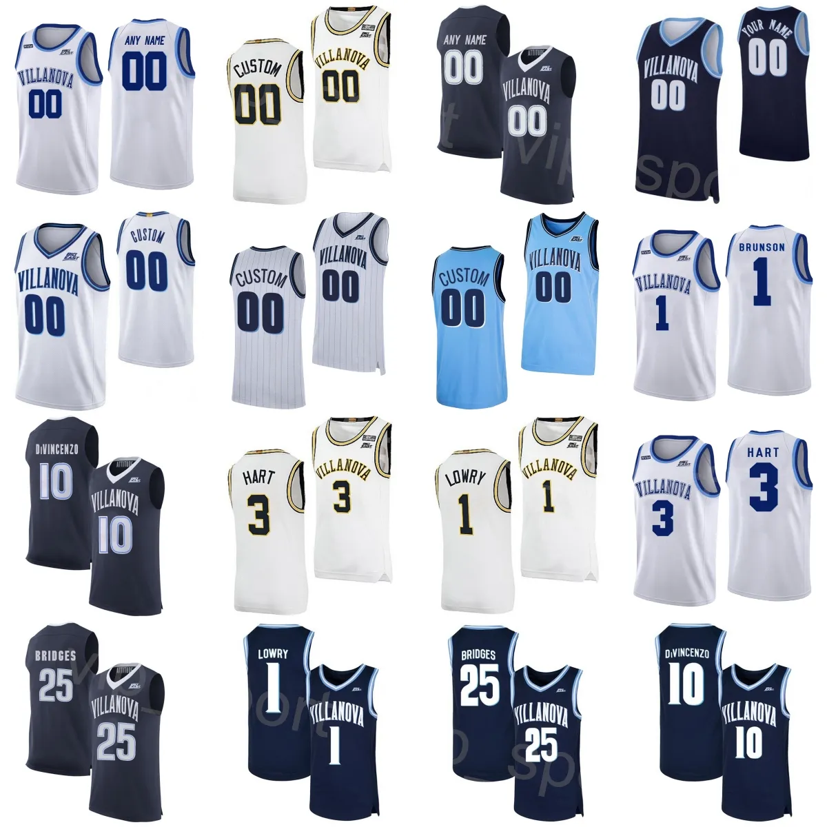 Villanova Wildcats 25 Mikal Bridges Jersey College Basketball 3 Josh Hart 10 Donte DiVincenzo 1 Jalen Brunson 1 Kyle Lowry Stitched University NCAA Homem Mulher Juventude