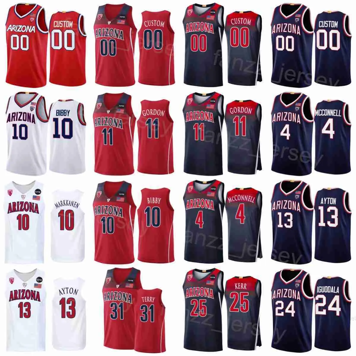 Arizona Wildcats College 13 Deandre Ayton Jerseys Basketball 11 Aaron Gordon 4 TJ McConnell 24 Andre Iguodala 10 Lauri Markkanen 32 Sean Elliot University NCAA